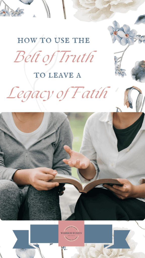 Woman sharing the Bible "Belt of Truth" with a younger woman