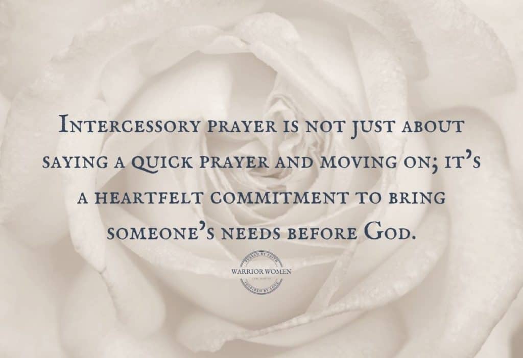 light cream colored rose in background with statement about intercessory prayer over the top.